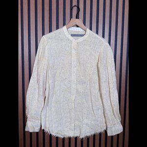 Raquel Allegra Top 1 / Small Women’s Beige Metallic Frayed Button Up Collarless